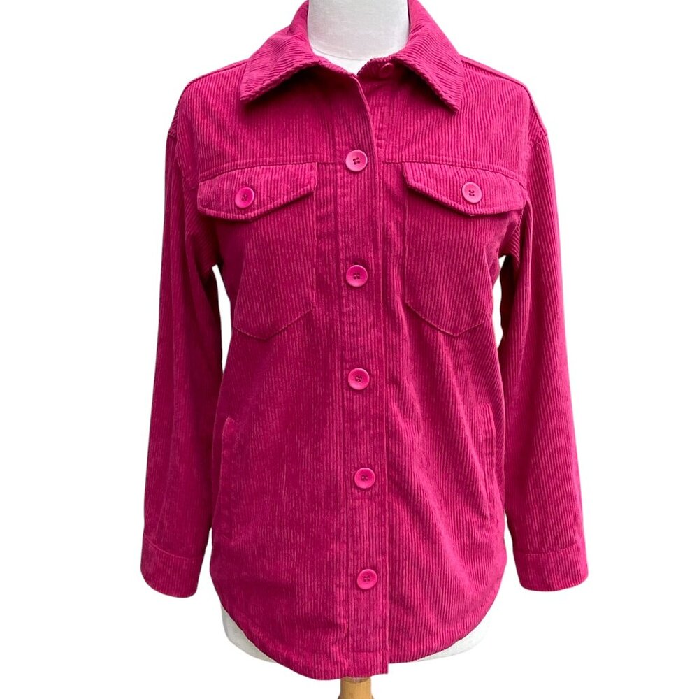 Avec Les Filles Corduroy Oversized Shacket Shirt Jacket Pink Barbie Gilmore-XS